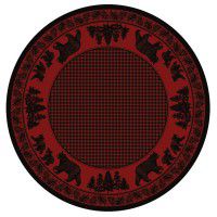 Black Bear Family on Red Round Area Rug