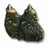 Antique Brass Dual Howling Wolf Knob