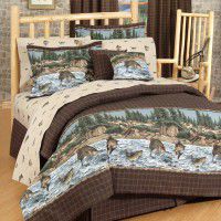 River Fly Fishing Themed Rustic Cabin Lodge Quilt Stitched Bedspread  Bedding Set with Fishing Rods Lure with Southwestern Tartan Check Plaid  Tweed