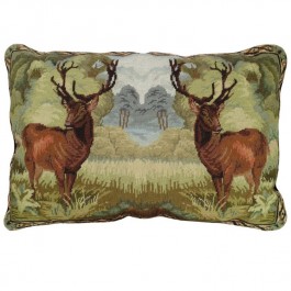 Double Elk Needlepoint Pillow