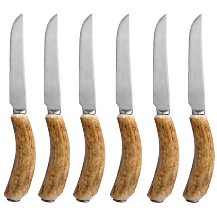 Rustic Antler Western Style Stainless Steel Steak Knife Set Of 6 Vintage  Cutlery